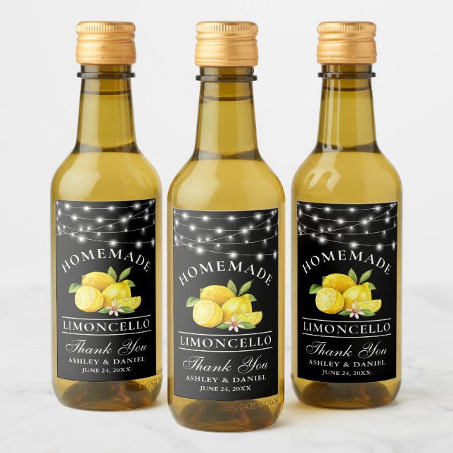 Lemons Limoncello Lights Black Mini Bottle Label (Bottles)