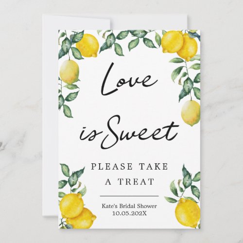 Lemons Love is sweet take a treat favor sign small Invitation