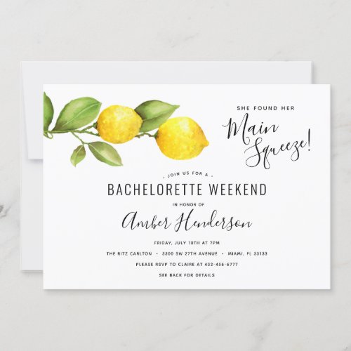 Lemons Main Squeeze Bachelorette Itinerary Invitation