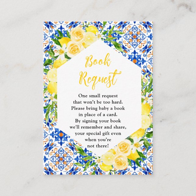 Lemons Mediterranean Baby Shower Book Request Enclosure Card (Front)