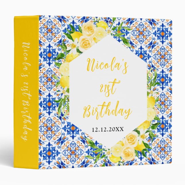 Lemons Mediterranean Birthday Party Photo Album 3 Ring Binder (Front/Spine)