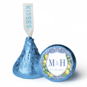 Lemons Mediterranean Blue White Tile Wedding Crest Hershey®'s Kisses®