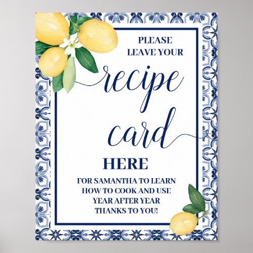 Lemons Mediterranean Leave Recipe Card Shower sign