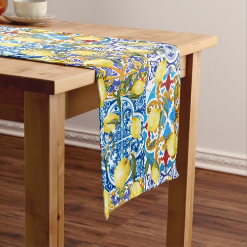 LemonsMediterraneanmajolicaItalian tilessummer Short Table Runner