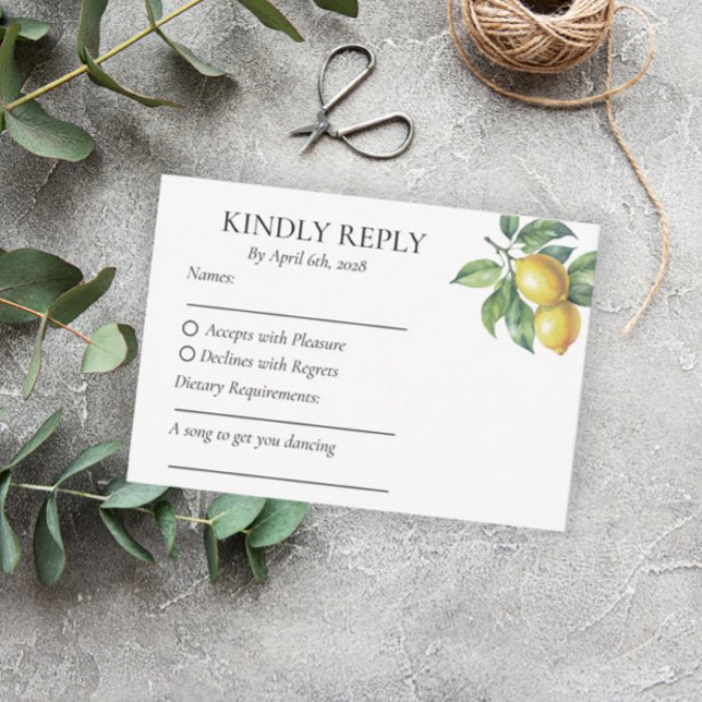 Lemons Mediterranean Sicilian Destination Wedding  RSVP Card (Creator Uploaded)