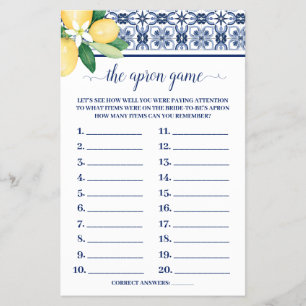 Lemons Mediterranean The Apron Shower Game Card Flyer