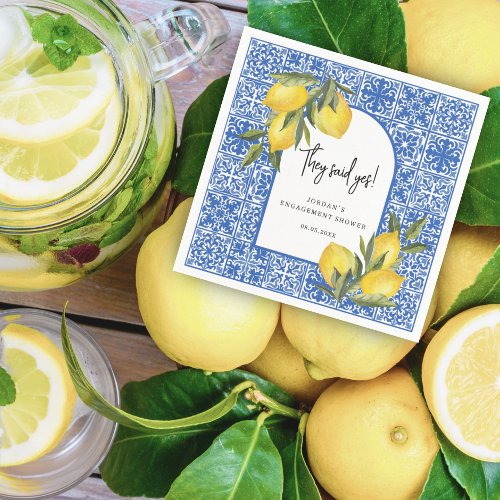 Lemons  Mediterranean Tile They Said Yes Shower Napkins