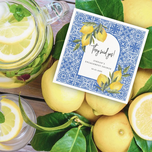 Lemons & Mediterranean Tile They Said Yes Shower Napkins (Creator Uploaded)