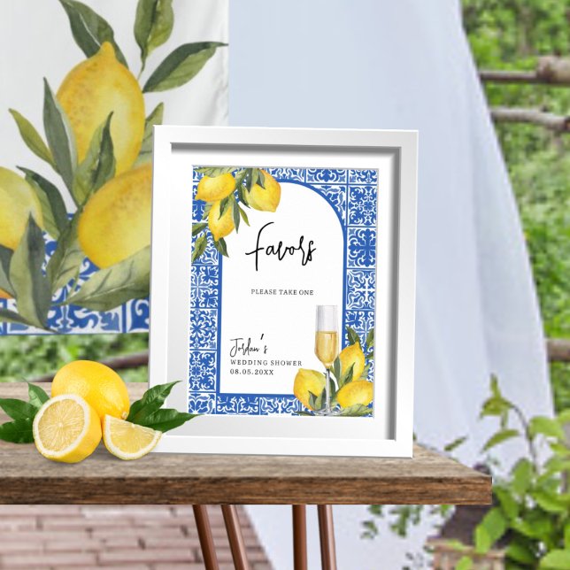 Lemons & Mediterranean Tile Wedding Shower Favors Poster (Creator Uploaded)