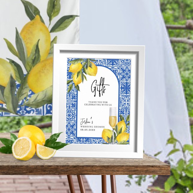 Lemons & Mediterranean Tile Wedding Shower Gifts Poster (Creator Uploaded)
