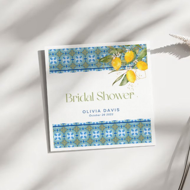 Lemons Mediterranean Tiles Bridal Shower Napkins (Creator Uploaded)