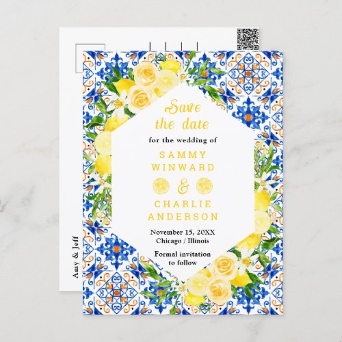 Lemons  Mediterranean Wedding Save The Date Postcard