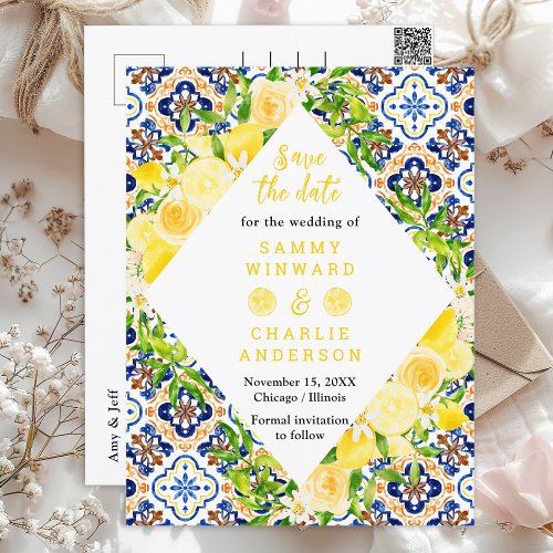 Lemons  Mediterranean Wedding Save The Date Postcard