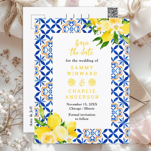 Lemons  Mediterranean Wedding Save The Date Postcard