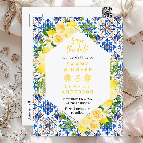 Lemons  Mediterranean Wedding Save The Date Postcard