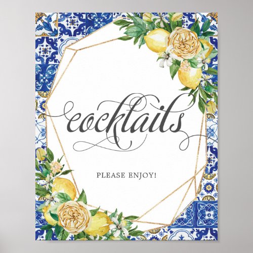 Lemons Meditteranan Mosaic Tiles Wedding Cocktails Poster