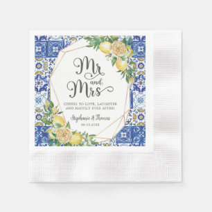 Lemons Meditteranean Mosaic Tile Wedding Mr & Mrs Napkins