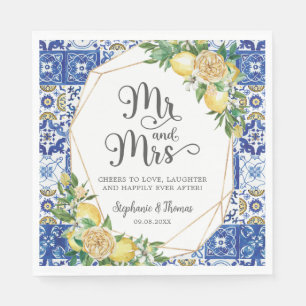 Lemons Meditteranean Mosaic Tile Wedding Mr & Mrs Napkins