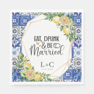 Lemons Meditteranean Mosaic Tile Wedding Rehearsal Napkins