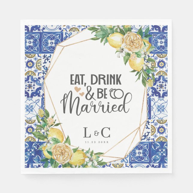 Lemons Meditteranean Mosaic Tile Wedding Rehearsal Napkins (Front)