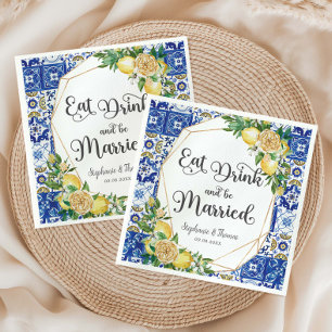 Lemons Meditteranean Mosaic Wedding Eat Drink Napkins