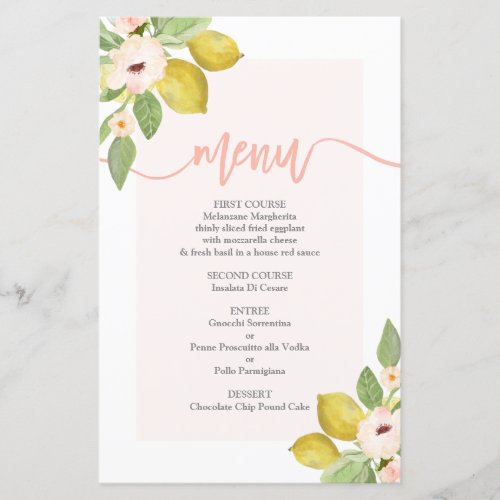 Lemons Menu Card