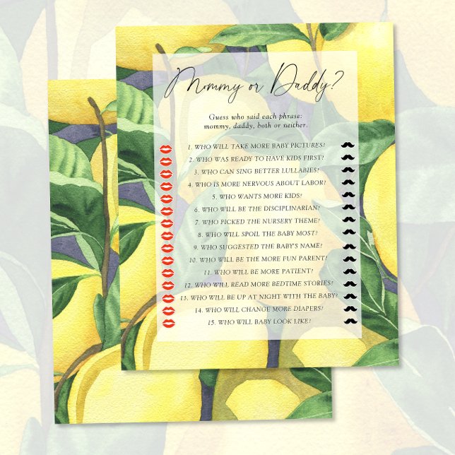 Lemons - mommy or daddy baby shower game (Creator Uploaded)