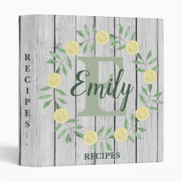 Lemons Monogram Custom Recipe Book 3 Ring Binder