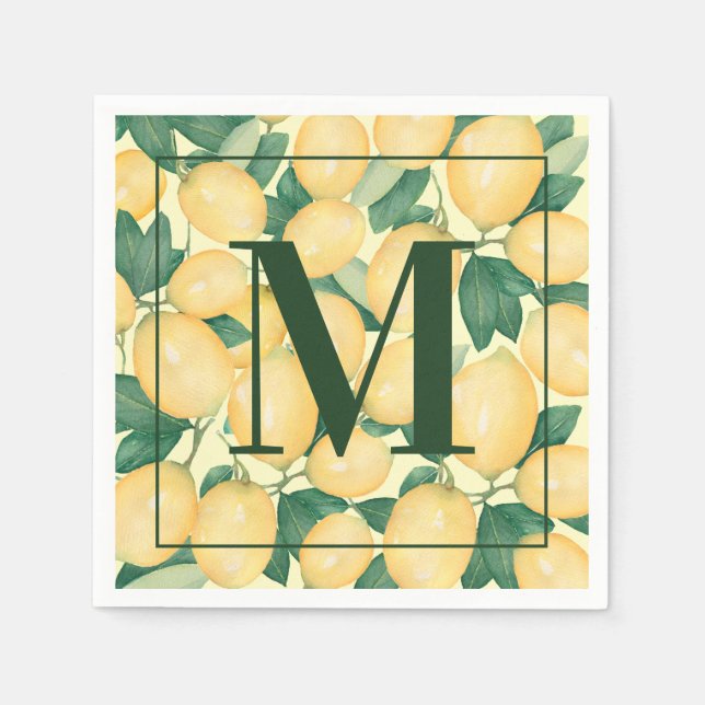Lemons Monogram Party Napkins (Front)