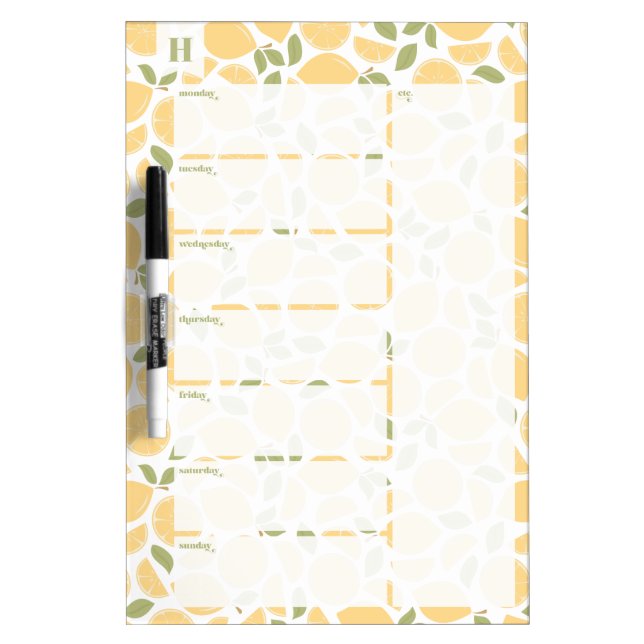Lemons Monogram Weekly Calendar Dry Erase Board (Front)
