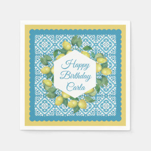 Lemons & Moroccan Blue Custom Party Napkins