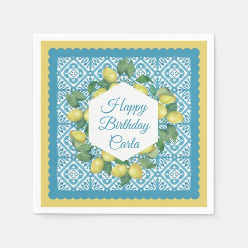 Lemons  Moroccan Blue Custom Party  Napkins