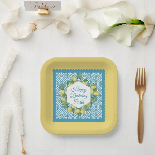 Lemons  Moroccan Blue Custom Party  Paper Plates