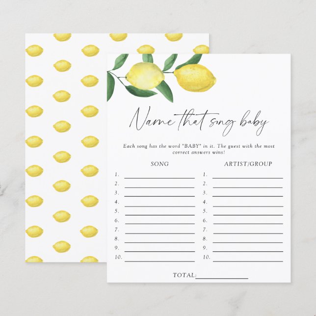 Lemons - Name that song baby shower game (Front/Back)