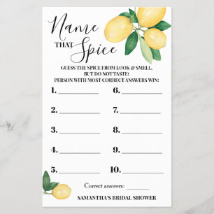 Lemons Name that Spice Bridal Shower Game Card Flyer