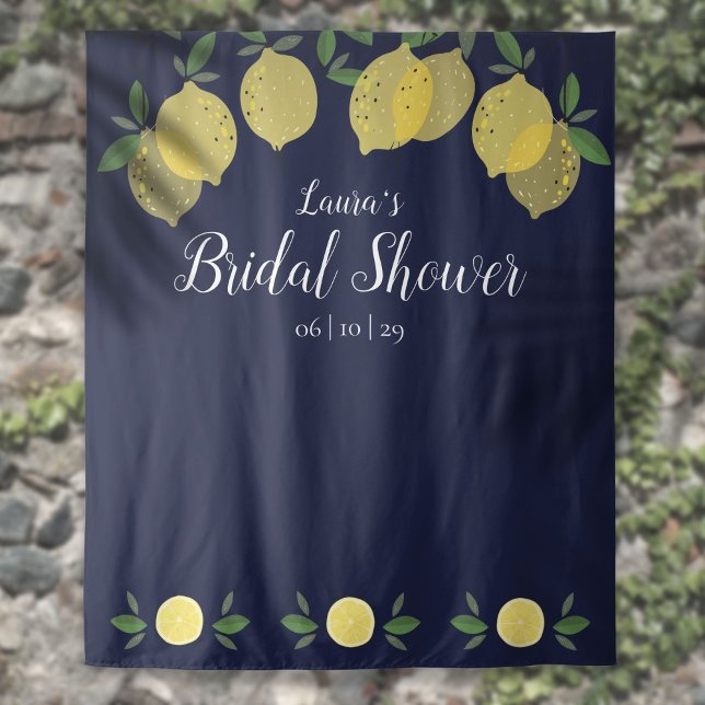 Lemons Navy Blue Bridal Shower Photo Backdrop (Lemons Navy Blue Bridal Shower Photo Backdrop)