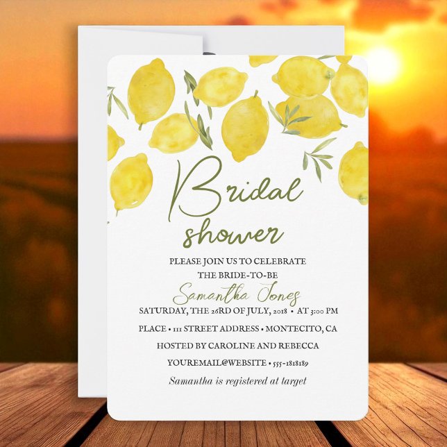 Lemons Olive branch Yellow Rustic Bridal Shower  Invitation (Creator Uploaded)