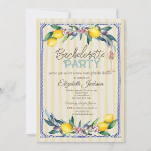 Lemons Olives Glass Yellow Stripes Bachelorette Invitation