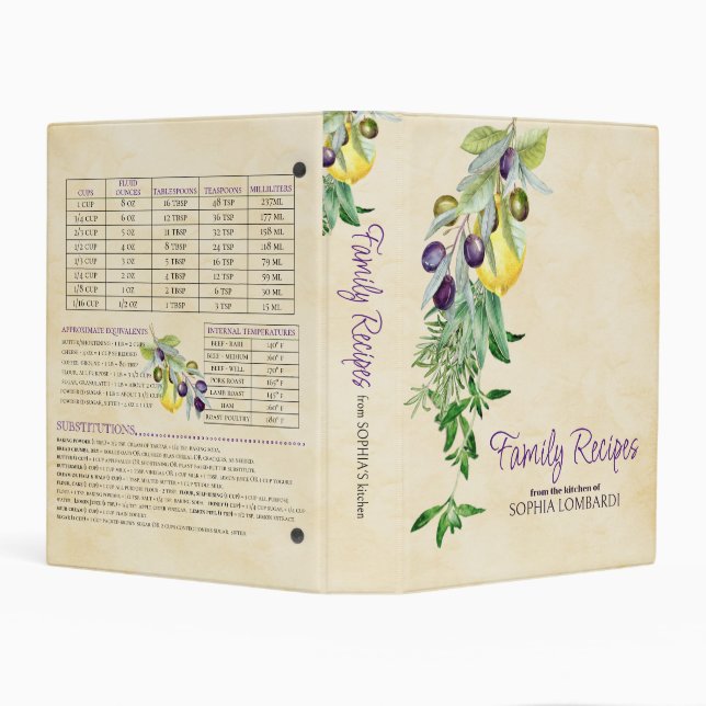 Lemons Olives Herbs Recipe Organizer Mini Binder (Background)