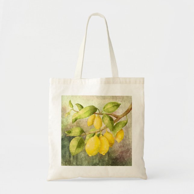 Lemons on a branch painting tote bag (Front)