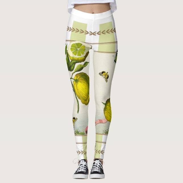 Lemons on Apple Green Stripes Leggings (Front)