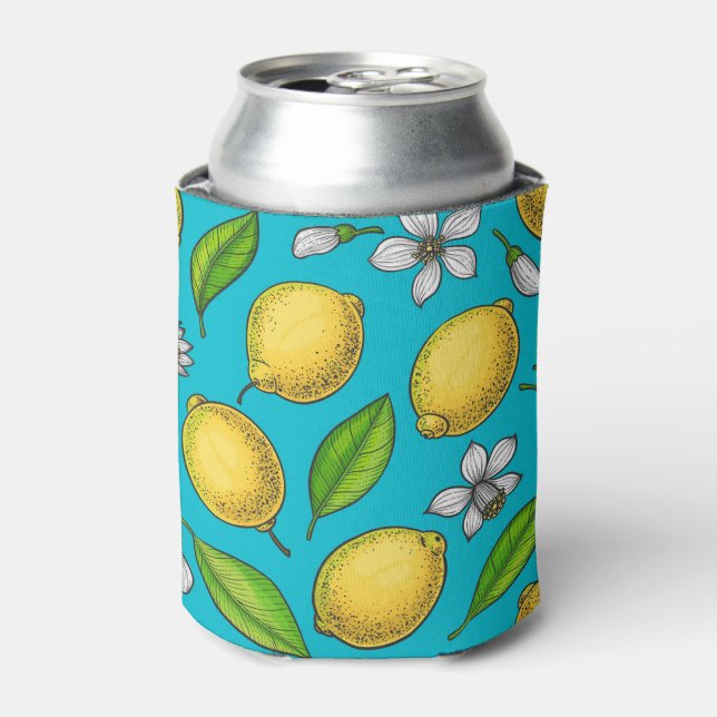 Lemons on blue can cooler (Can Front)