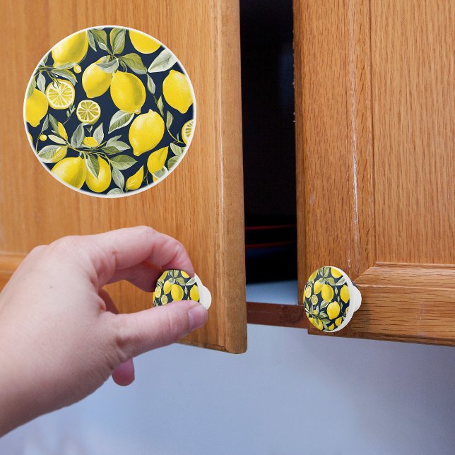 Lemons on Blue Ceramic Knob (Creator Uploaded)
