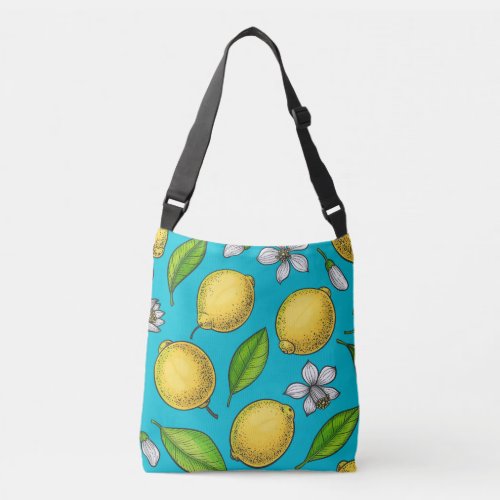 Lemons on blue crossbody bag