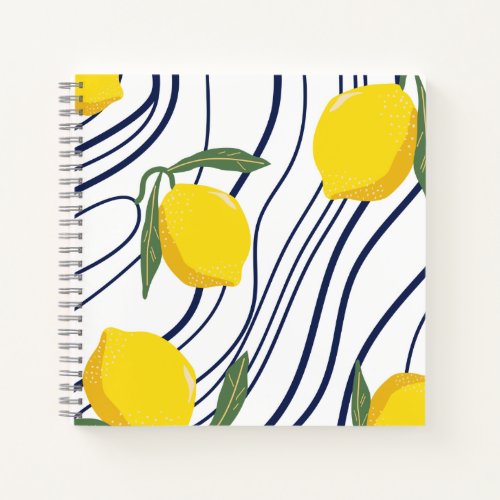 Lemons on Blue Curved Botanical Gift Summer Party  Notebook