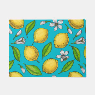 Lemons on blue doormat