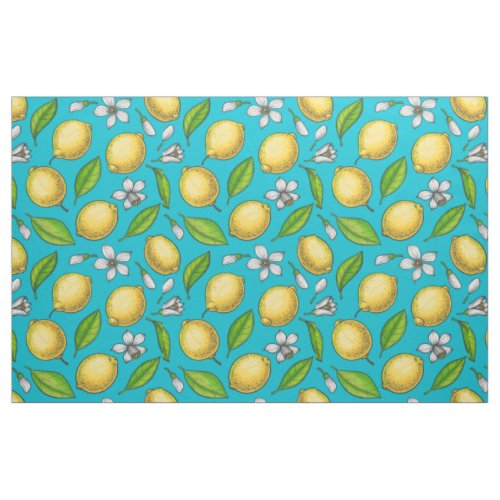 Lemons on blue fabric