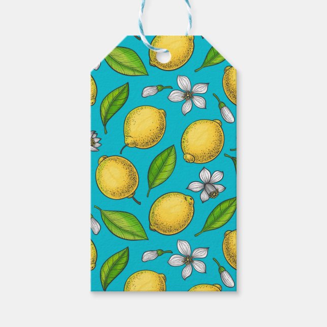 Lemons on blue gift tags (Front)