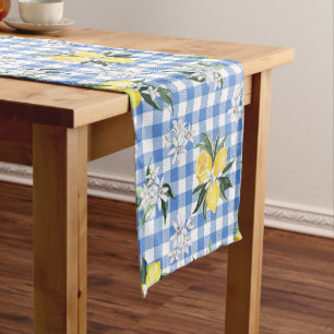 Lemons on Blue Gingham Summer Centerpiece Short Table Runner