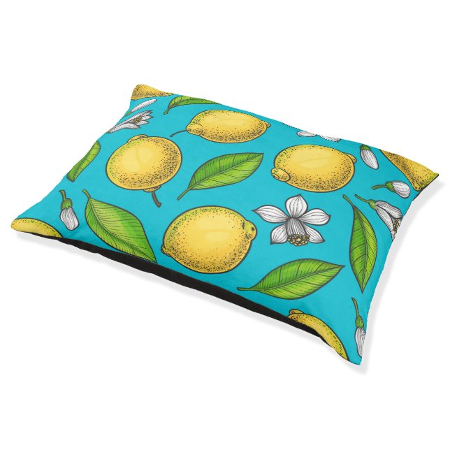 Lemons on blue pet bed (Angled)